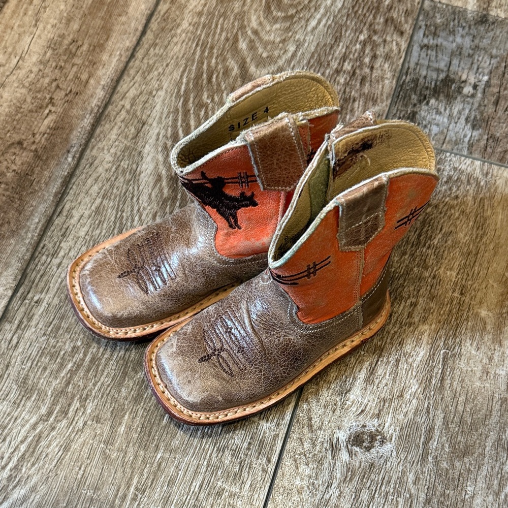 Roper Cowbabies Brown and Orange Cowboy Boots